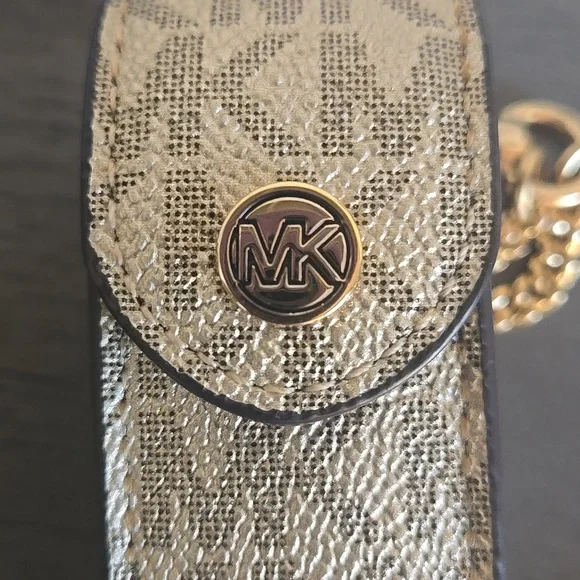 Michael Kors Logo Metallic Gold Lipstick Holder with Gold Chain - Picture 6 of 8